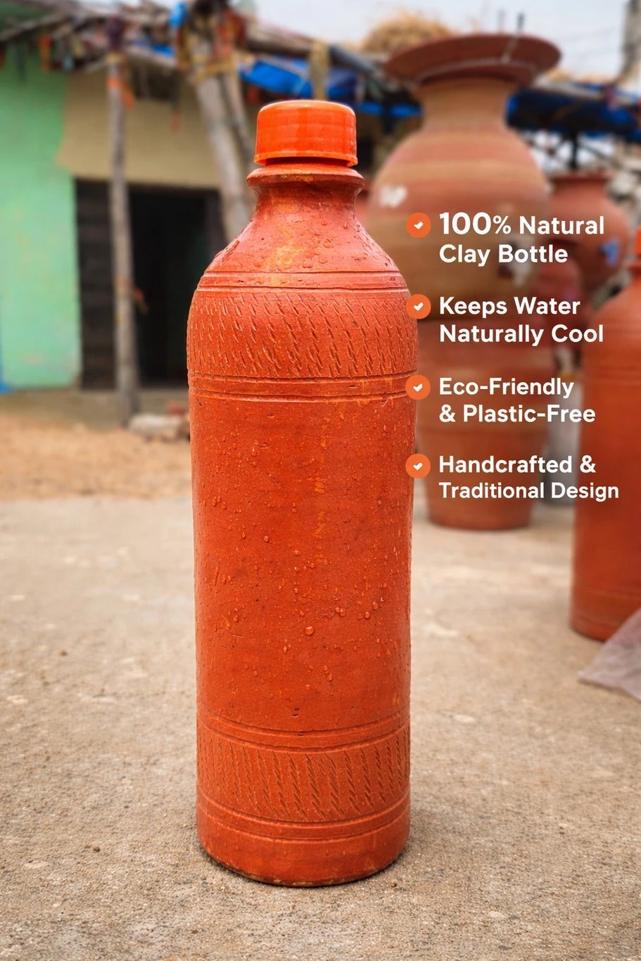 Natural Earthen Clay Water Bottle, Capacity: 1 litre