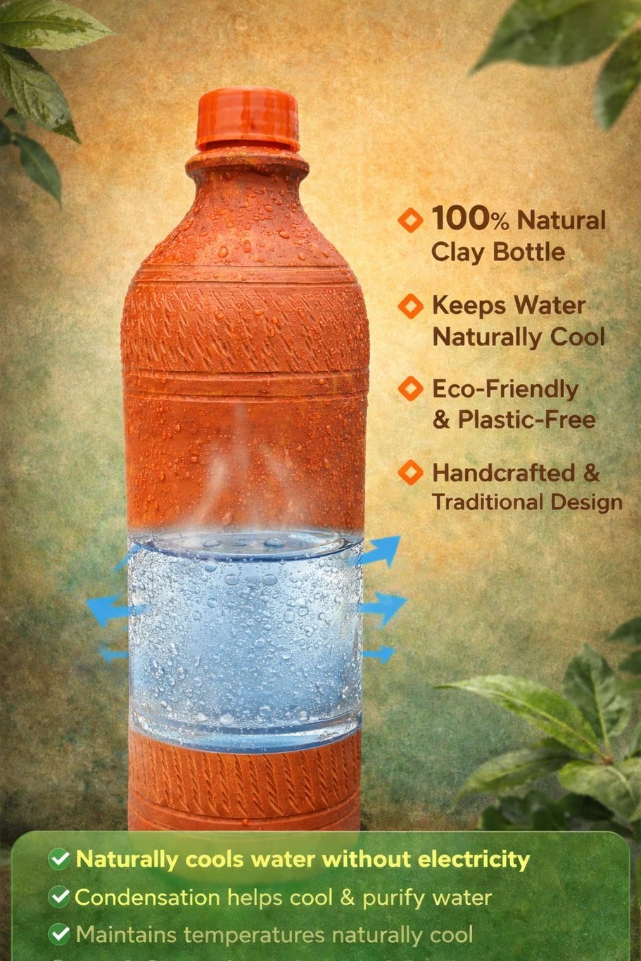 Natural Earthen Clay Water Bottle, Capacity: 1 litre