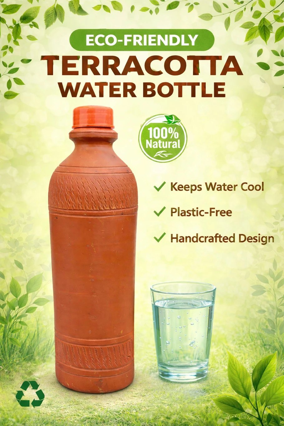 Natural Earthen Clay Water Bottle, Capacity: 1 litre